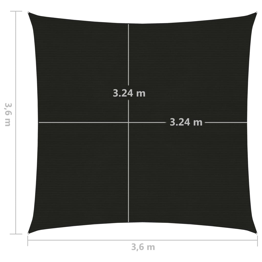 vidaXL Solseil 160 g/m² svart 3,6x3,6 m HDPE