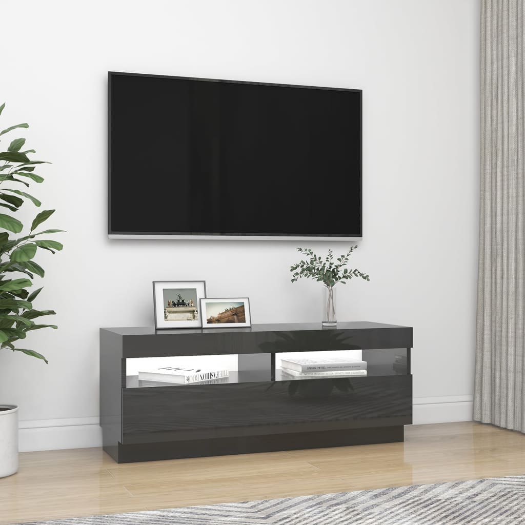 vidaXL TV-benk med LED-lys høyglans grå 100x35x40 cm
