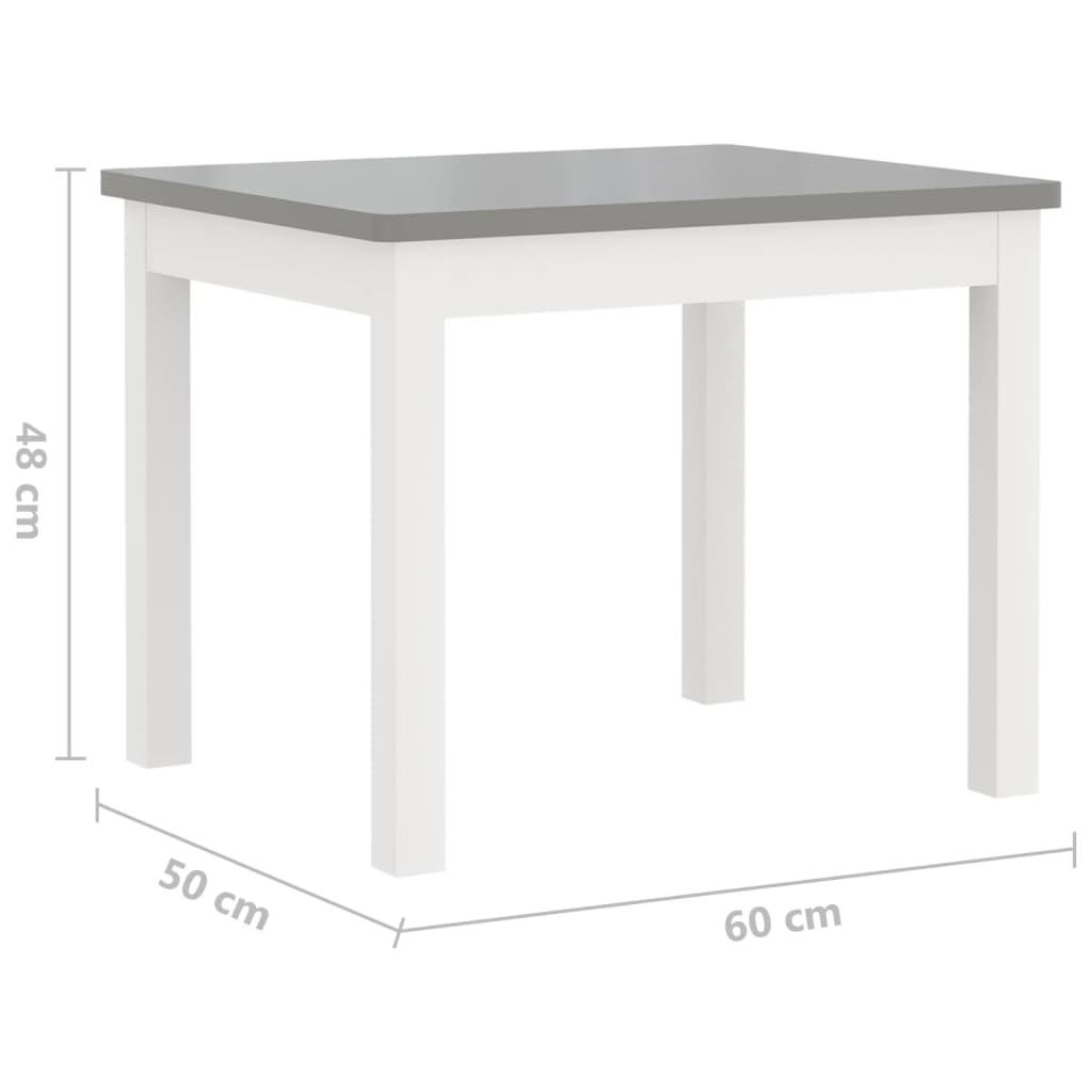 vidaXL 3-delers bord- og stolsett for barn hvit og grå MDF