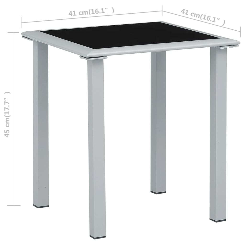vidaXL Hagebord svart og sølv 41x41x45 cm stål og glass