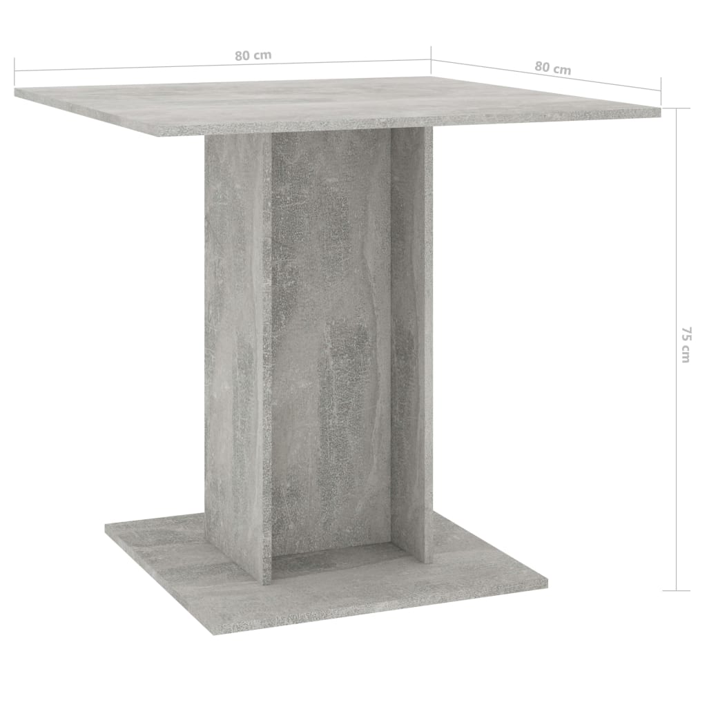 vidaXL Spisebord sementgrå 80x80x75 cm sponplate