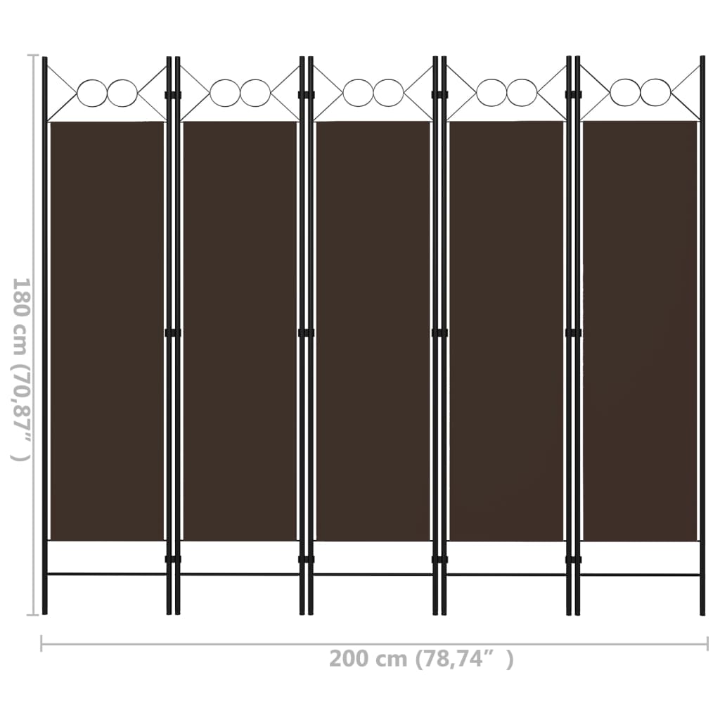 vidaXL Romdeler 5 paneler brun 200x180 cm