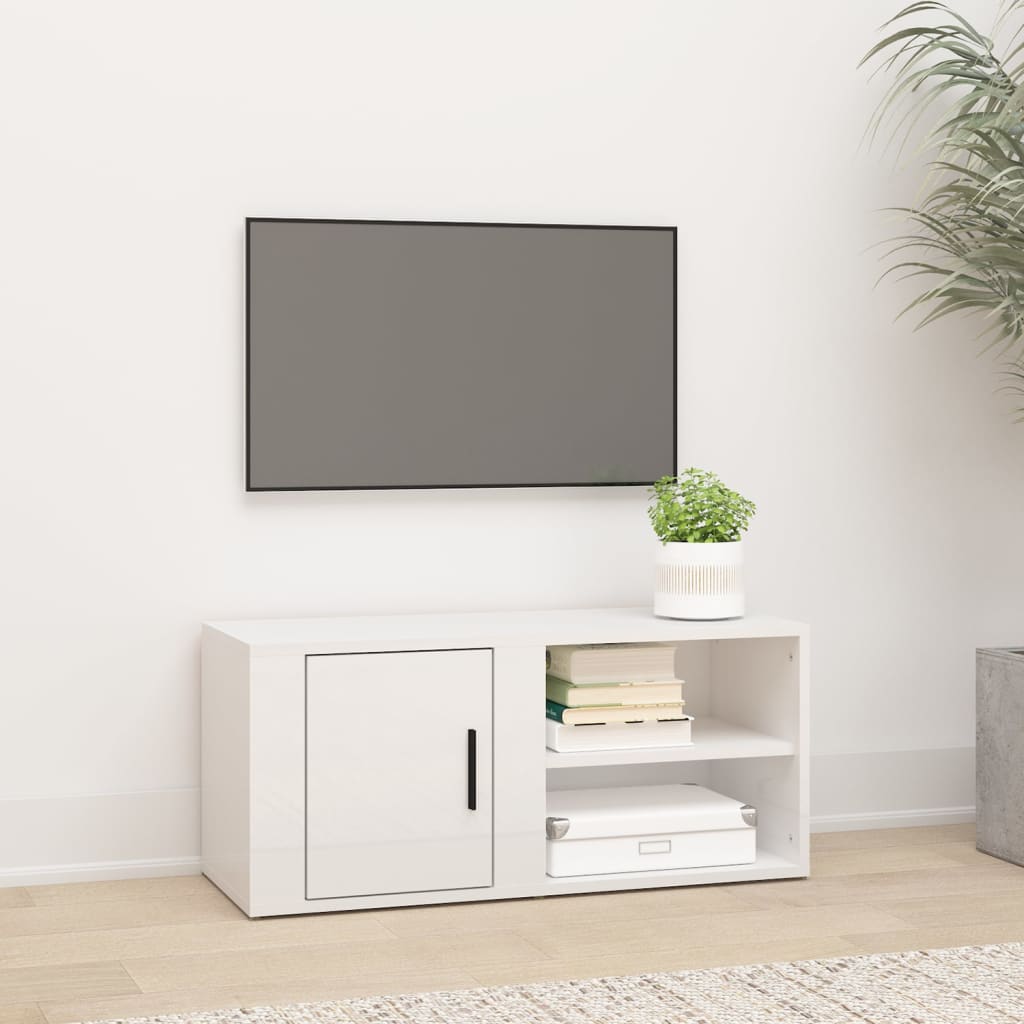 vidaXL TV-benk høyglans hvit 80x31,5x36 cm konstruert tre