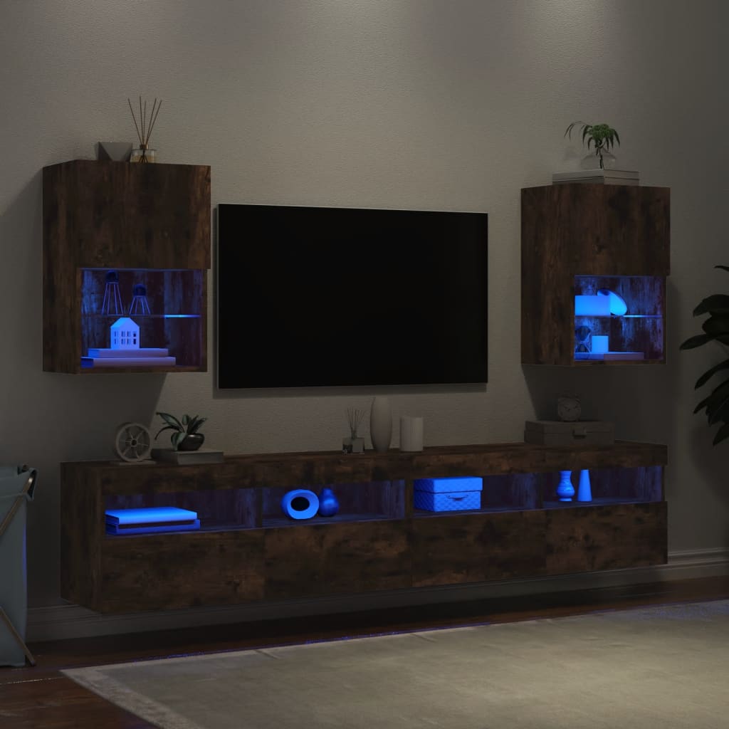 vidaXL TV-benker med LED-lys 2 stk røkt eik 40,5x30x60 cm