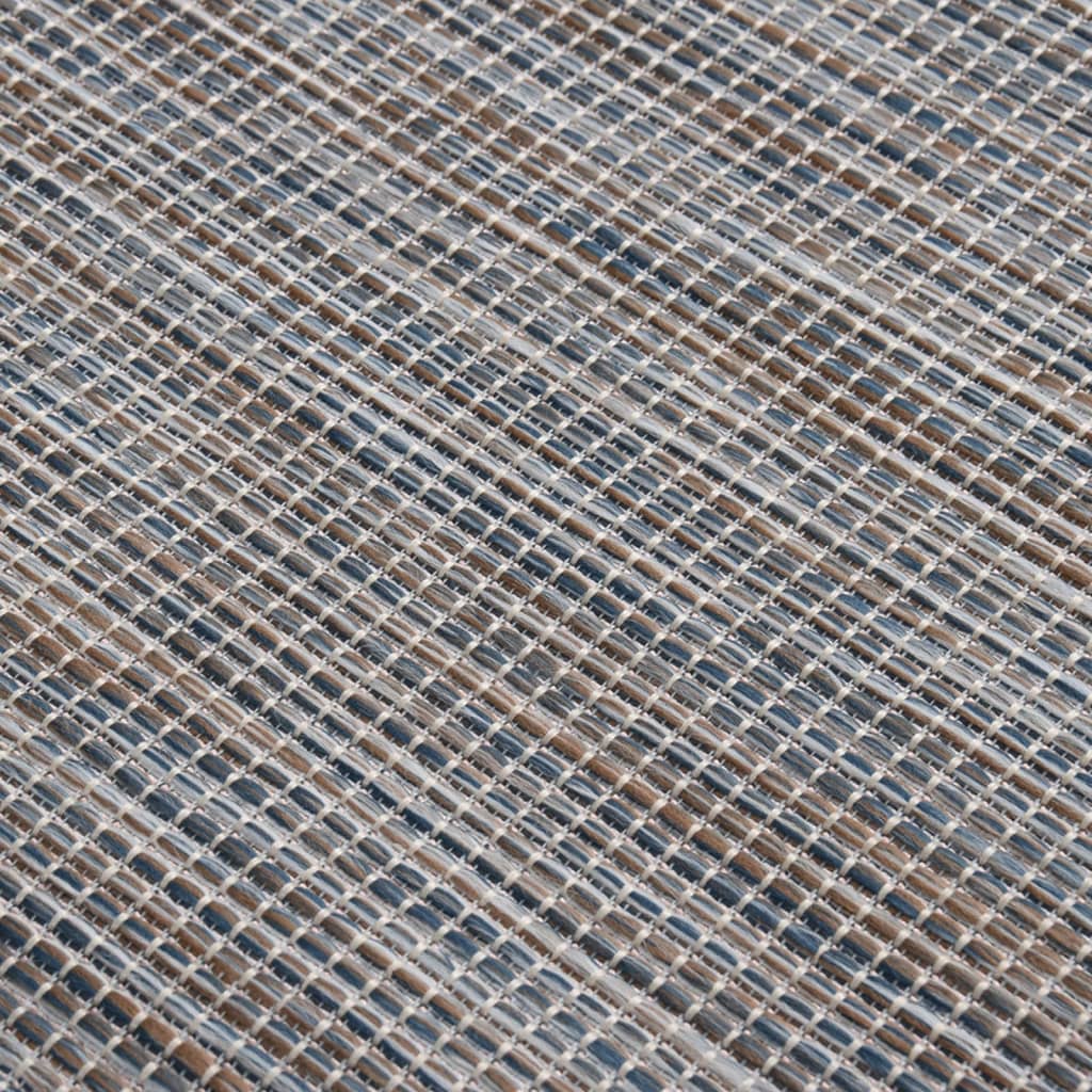 vidaXL Utendørs flatvevd teppe 80x150 cm brun og blå
