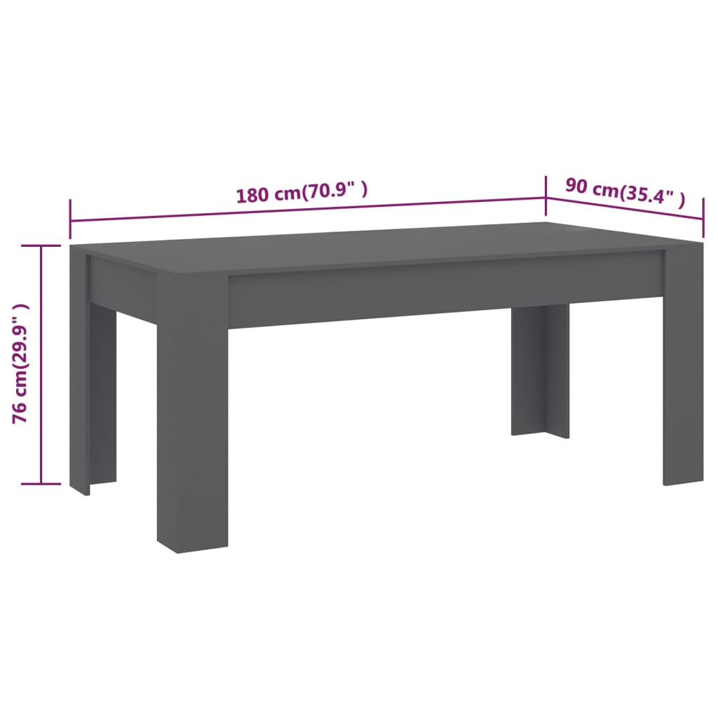 vidaXL Spisebord grå 180x90x76 cm sponplate