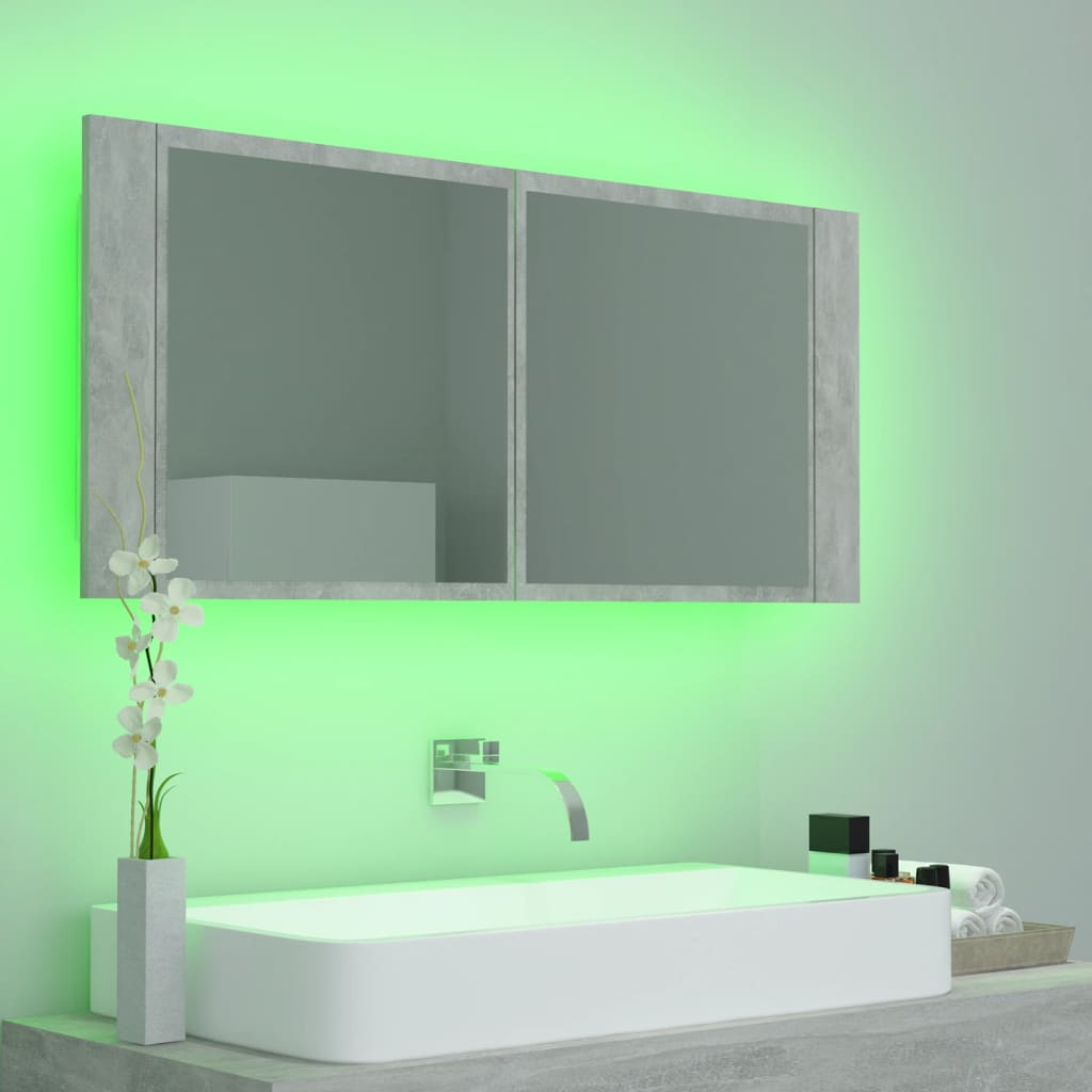 vidaXL LED-speilskap til baderom betonggrå 100x12x45 cm akryl