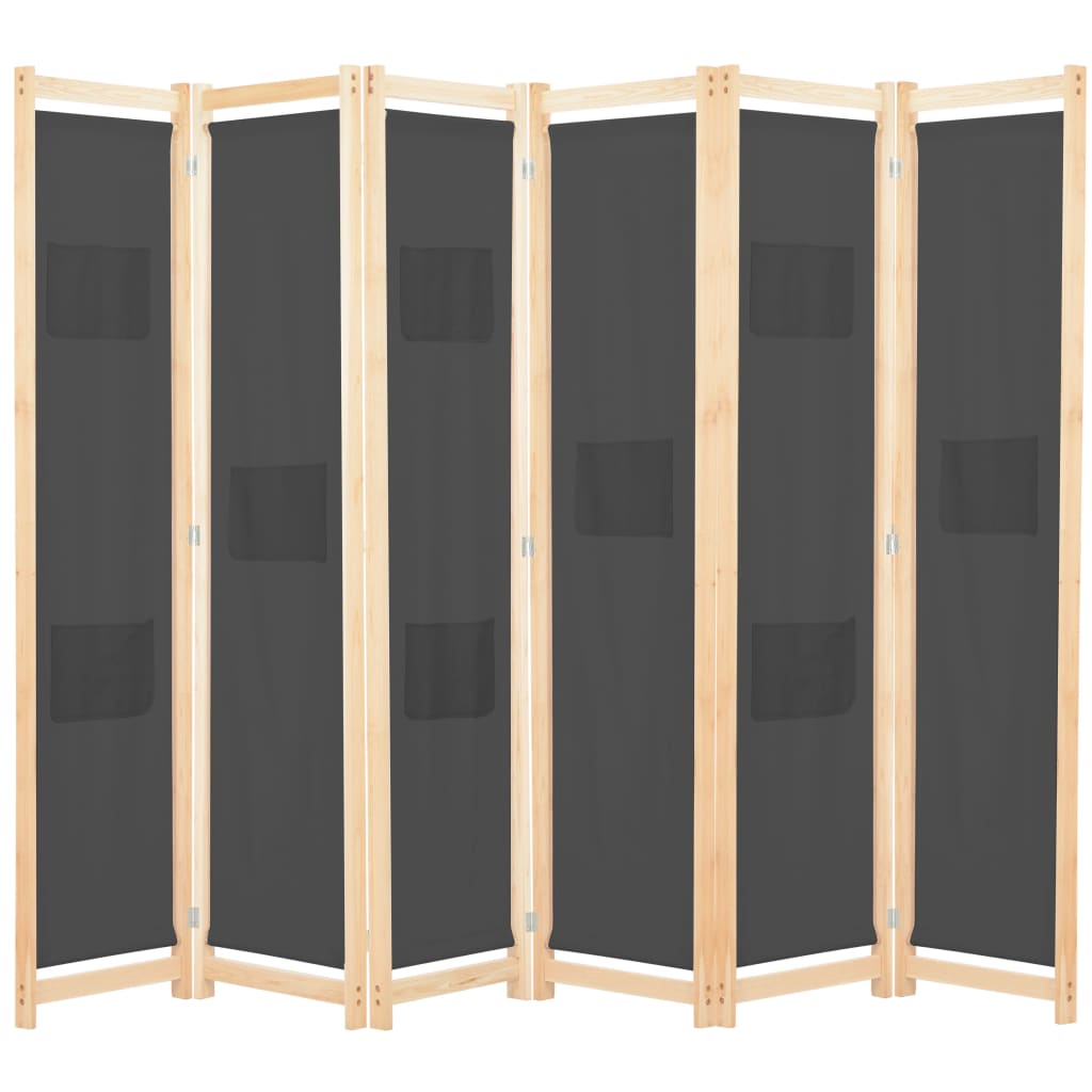 vidaXL Romdeler 6 paneler grå 240x170x4 cm stoff