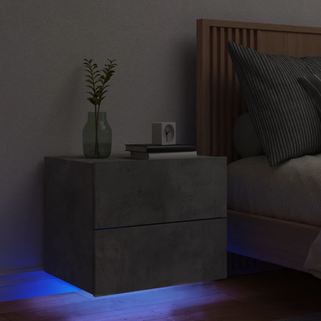 vidaXL Vegghengt nattbord med LED-lys betonggrå