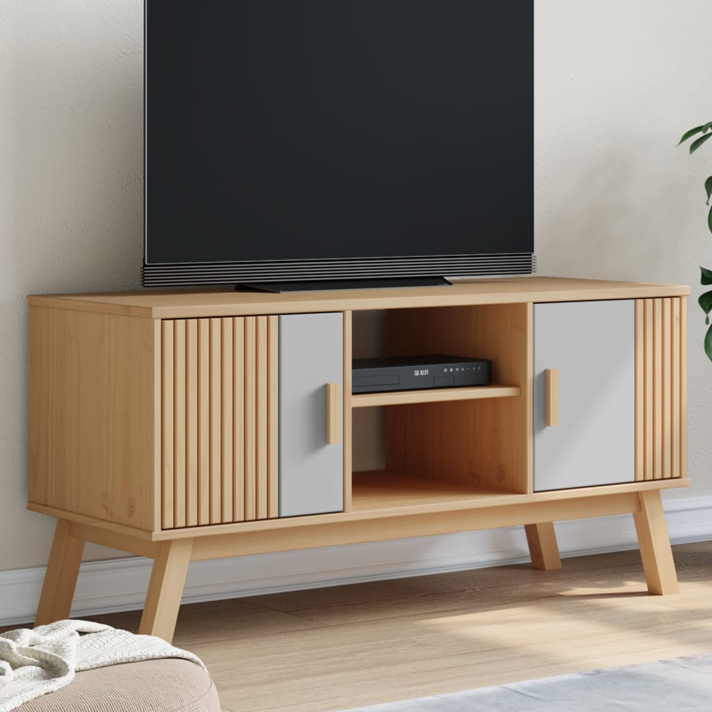 vidaXL TV-benk OLDEN grå og brun 114x43x57 cm heltre furu