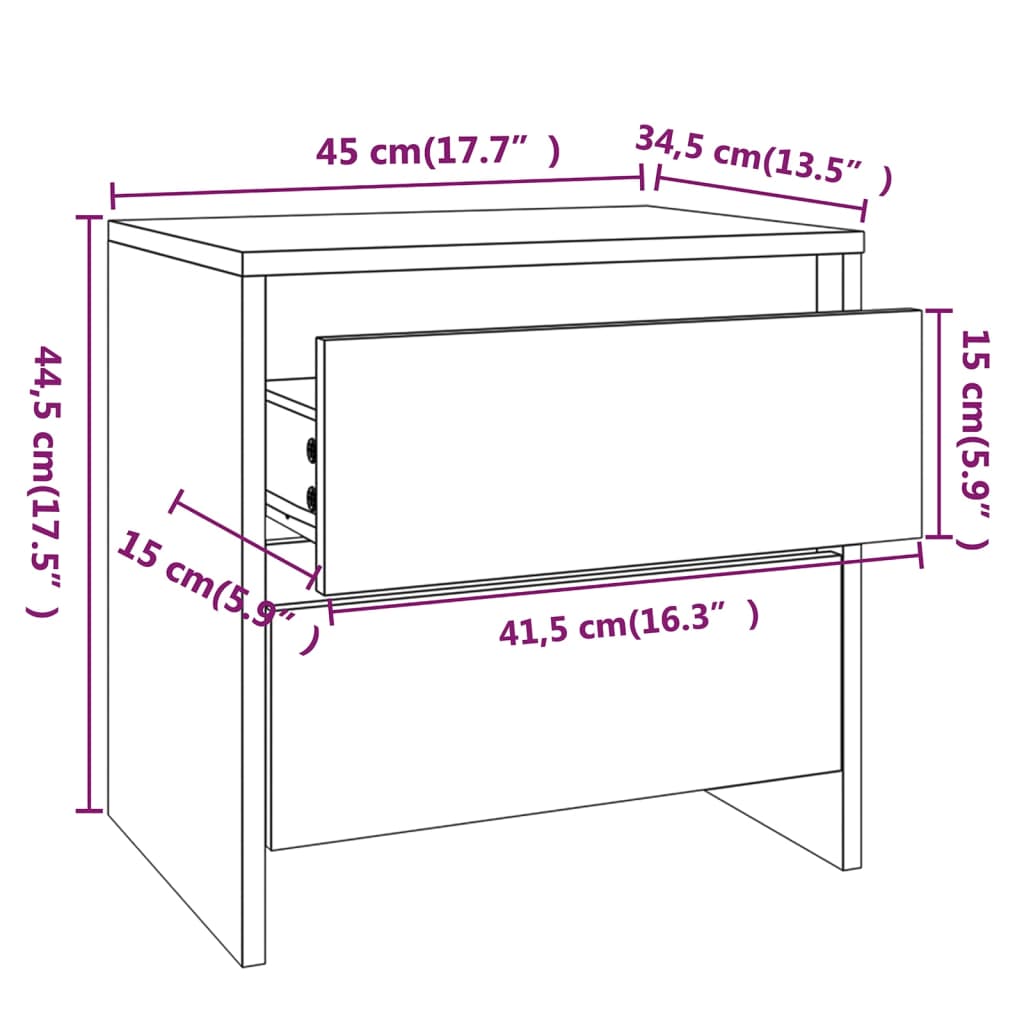 vidaXL Nattbord høyglans hvit 45x34,5x44,5 cm sponplate