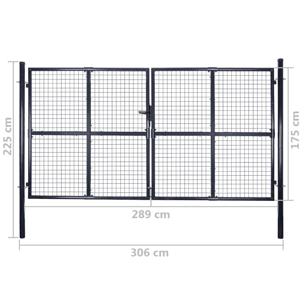 vidaXL Hageport netting galvanisert stål 289x175 cm grå