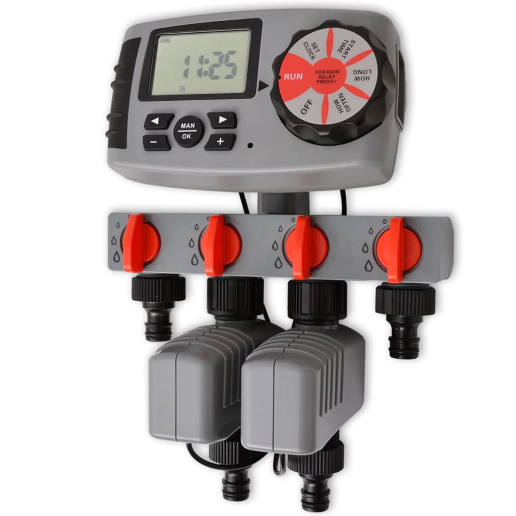 vidaXL Automatisk vanningstimer med 4 stasjoner 3 V