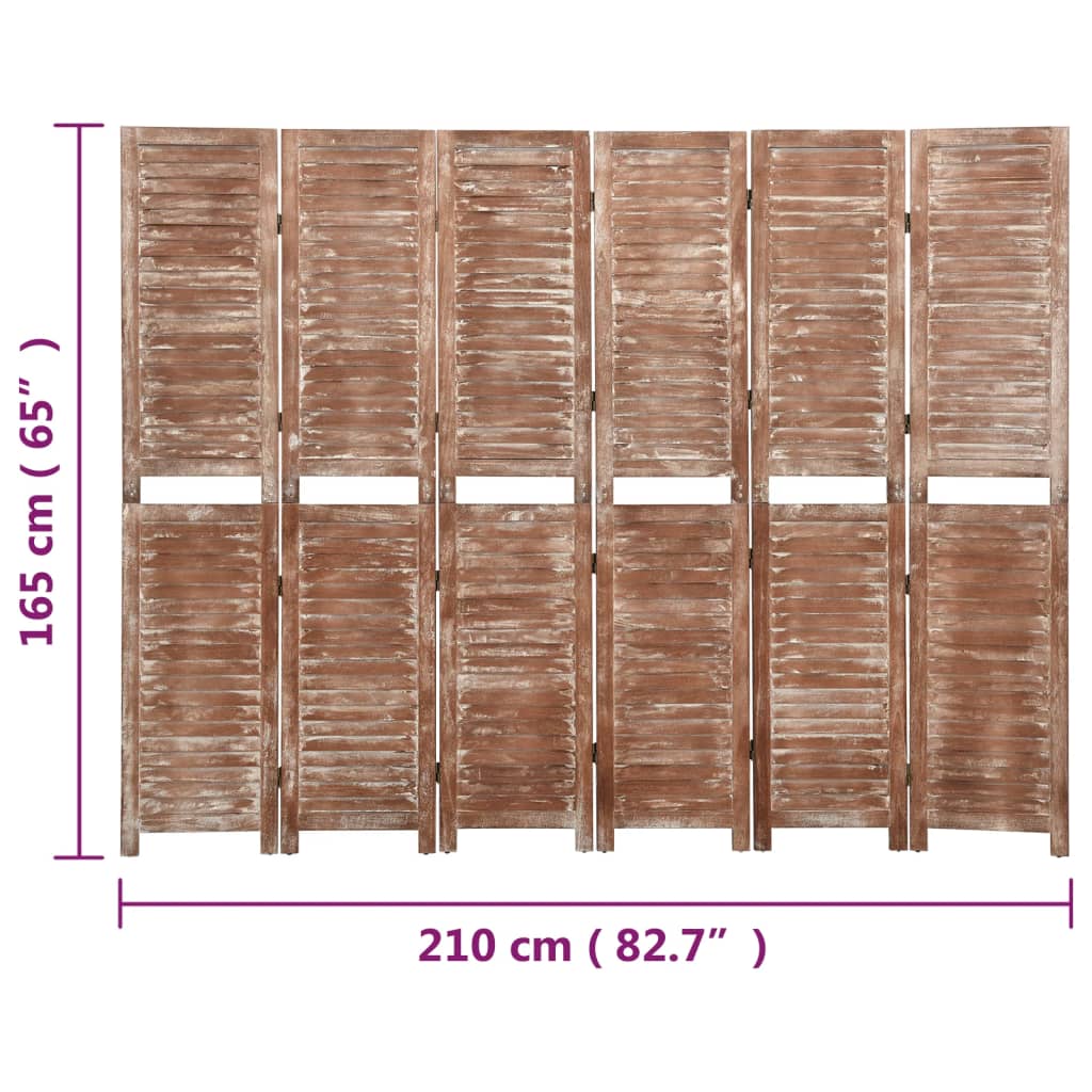vidaXL Romdeler 6 paneler brun 210x165 cm heltre keisertre