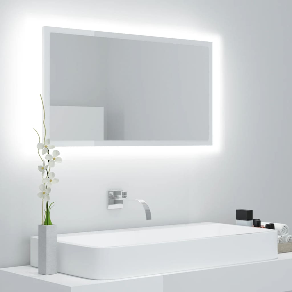 vidaXL LED-badespeil høyglans hvit 80x8,5x37 cm akryl