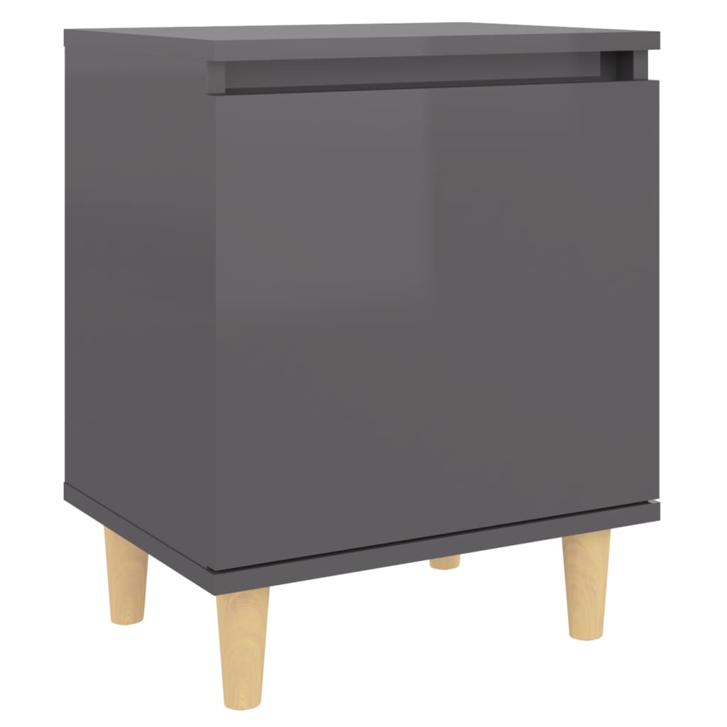 vidaXL Nattbord med ben i heltre høyglans grå 40x30x50 cm