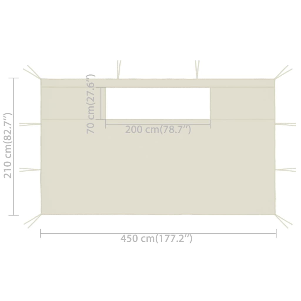 vidaXL Sidevegger til paviljong med vinduer 2stk 4,5x2,1m krem 70 g/m²