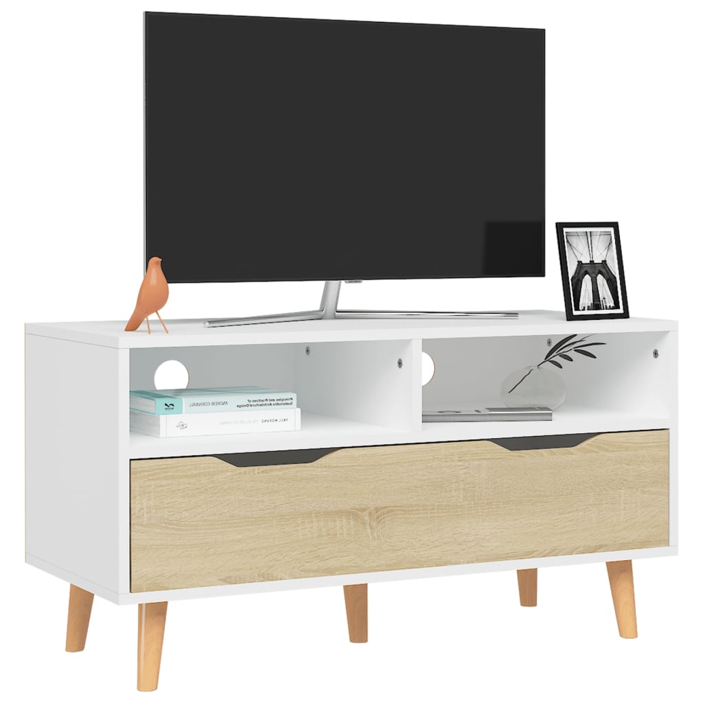 vidaXL TV-benk hvit og sonoma eik 90x40x48,5 cm sponplate