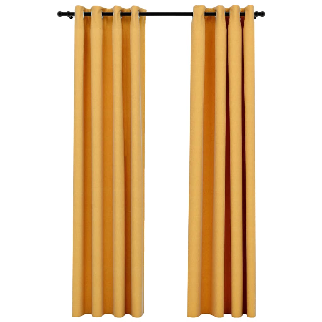 vidaXL Lystette gardiner med maljer og lin-design 2 stk gul 140x225 cm