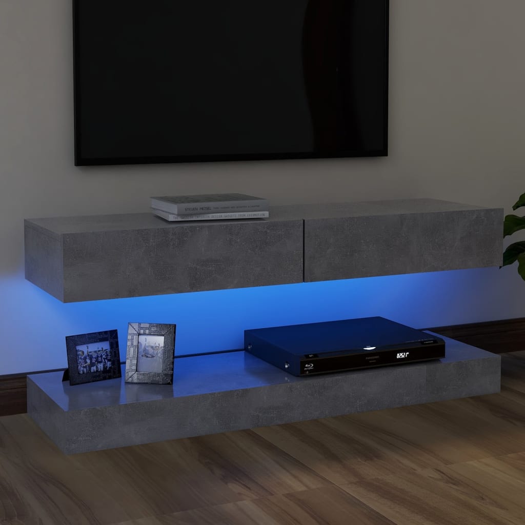 vidaXL TV-benk med LED-lys betonggrå 120x35 cm
