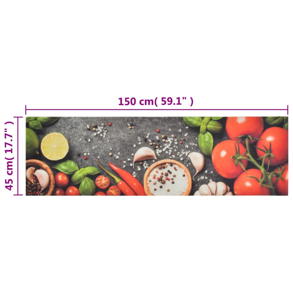 vidaXL Kjøkkenteppe vaskbare grønnsaker 45x150 cm fløyel