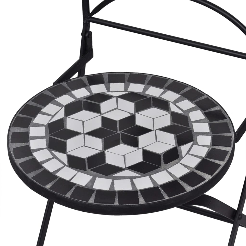 vidaXL Mosaikkbistrosett med keramikkfliser 3 deler svart og hvit