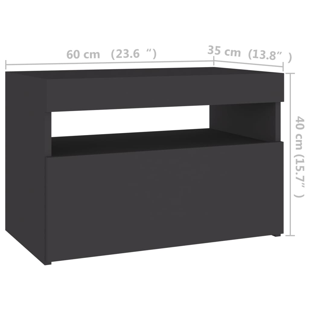 vidaXL Nattbord med LED-lys 2 stk grå 60x35x40 cm konstruert tre