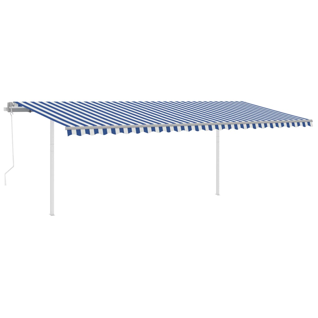 vidaXL Automatisk uttrekkbar markise med stolper 6x3,5 m blå og hvit