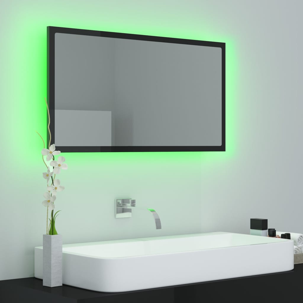 vidaXL LED-badespeil høyglans svart 80x8,5x37 cm akryl