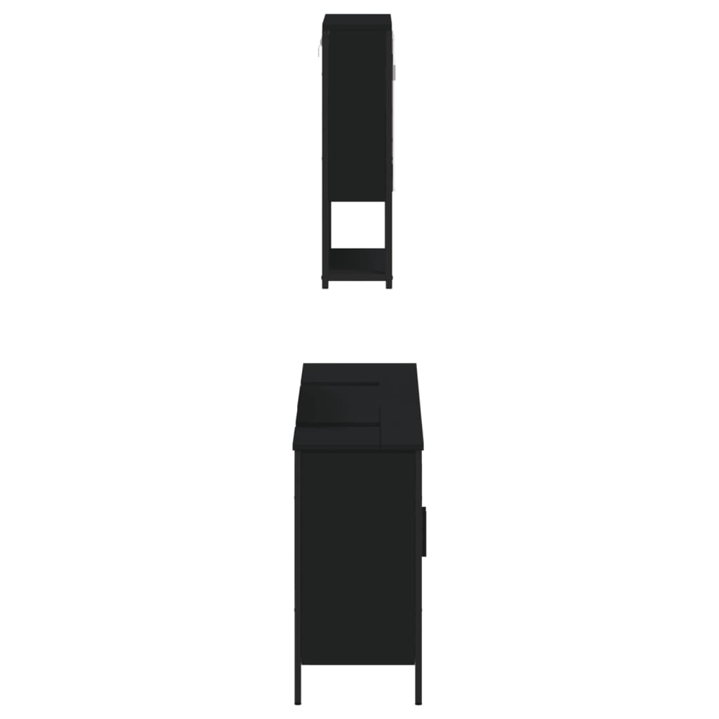 vidaXL Baderomsskapsett 3 deler svart konstruert tre