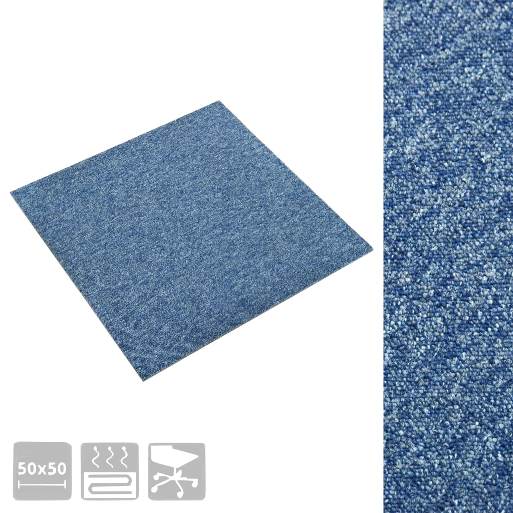 vidaXL Teppefliser gulv 20 stk 5 m² 50x50 cm blå
