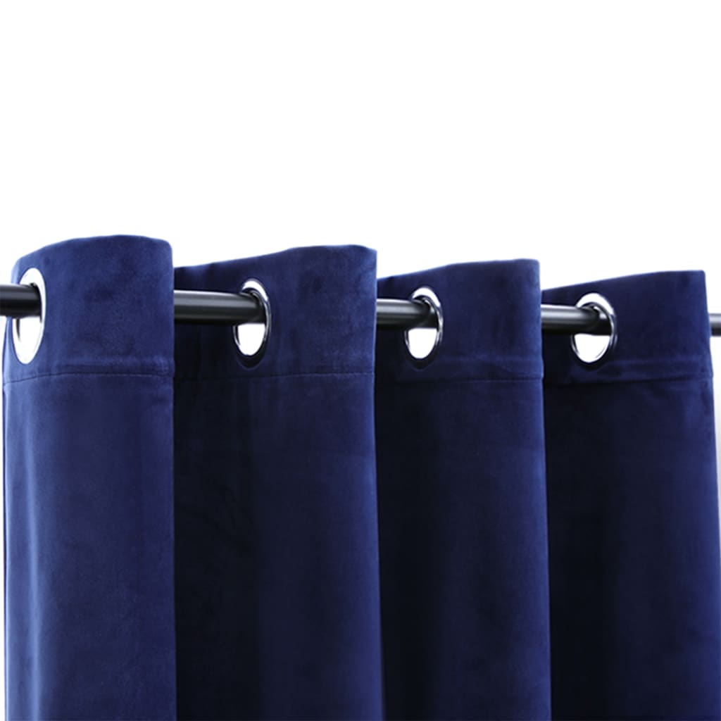 vidaXL Lystette gardiner med ringer 2 stk fløyel mørkeblå 140x175 cm