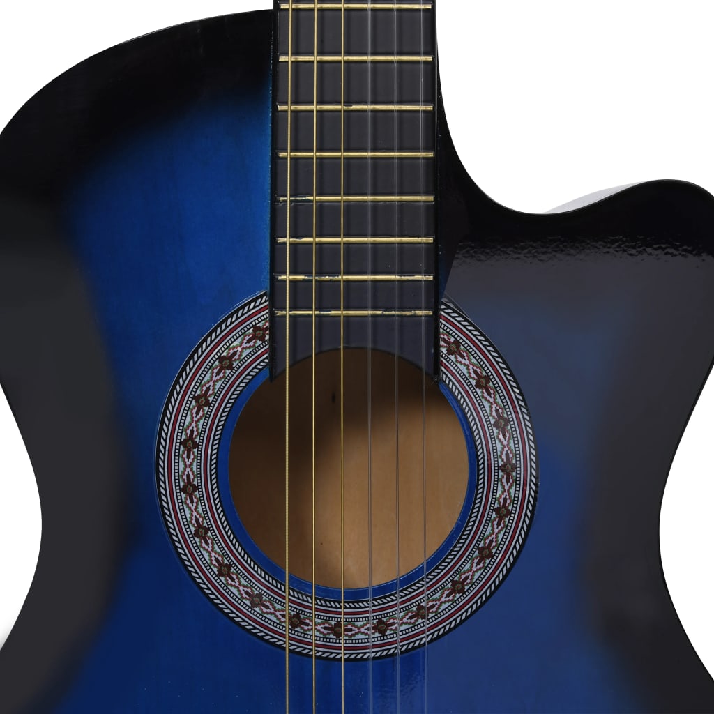 vidaXL Western klassisk gitarsett 12 deler med 6 strenger blå 38"