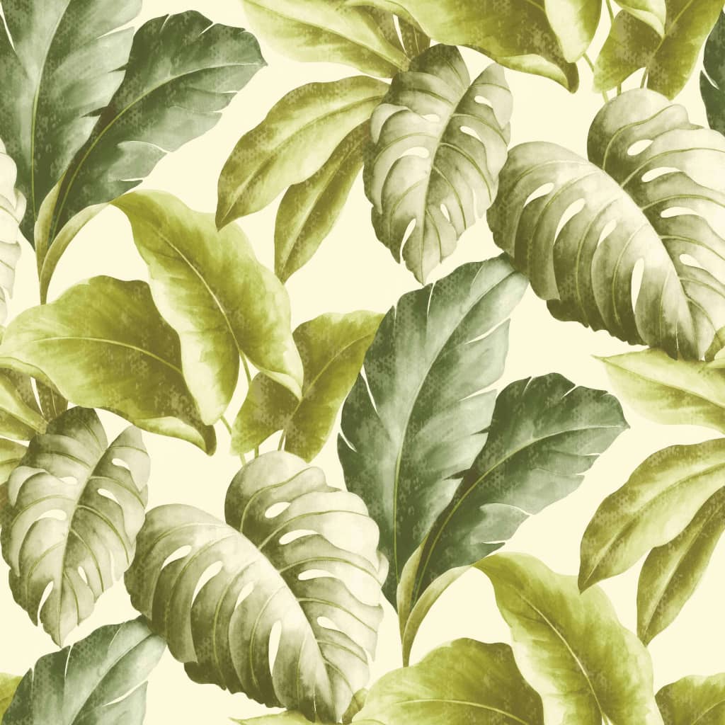 DUTCH WALLCOVERINGS Veggpanel tropiske blader grønn og hvit