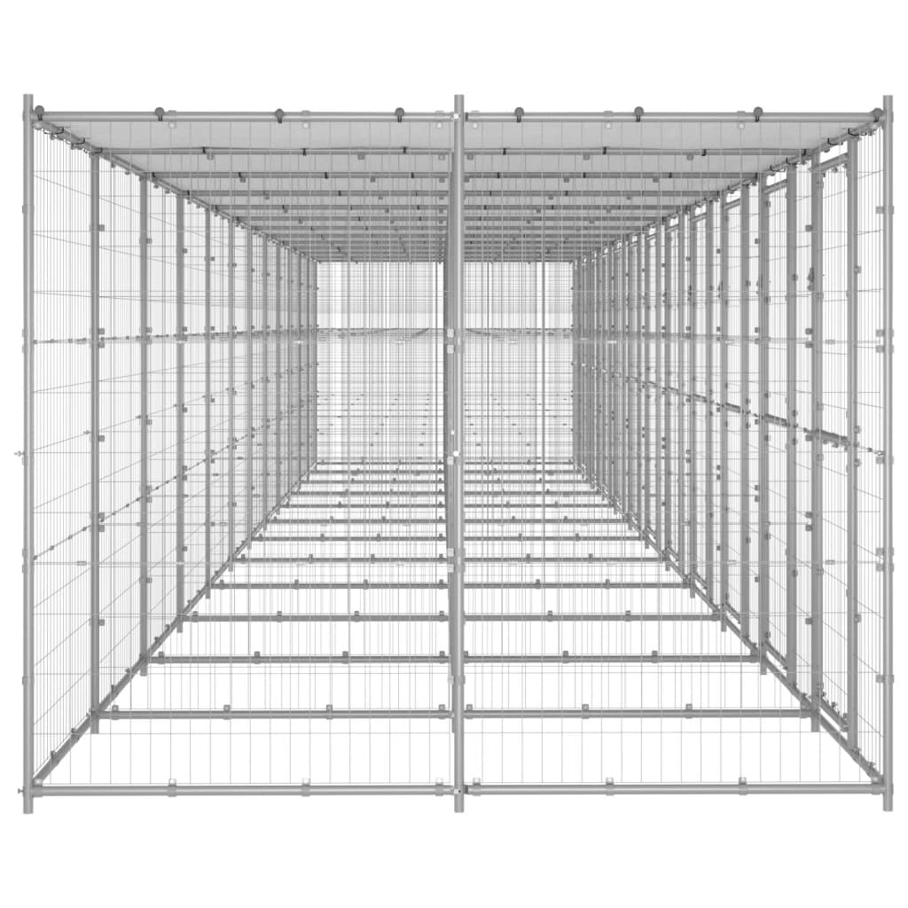 vidaXL Utendørs hundegård med tak 29,04 m² galvanisert stål