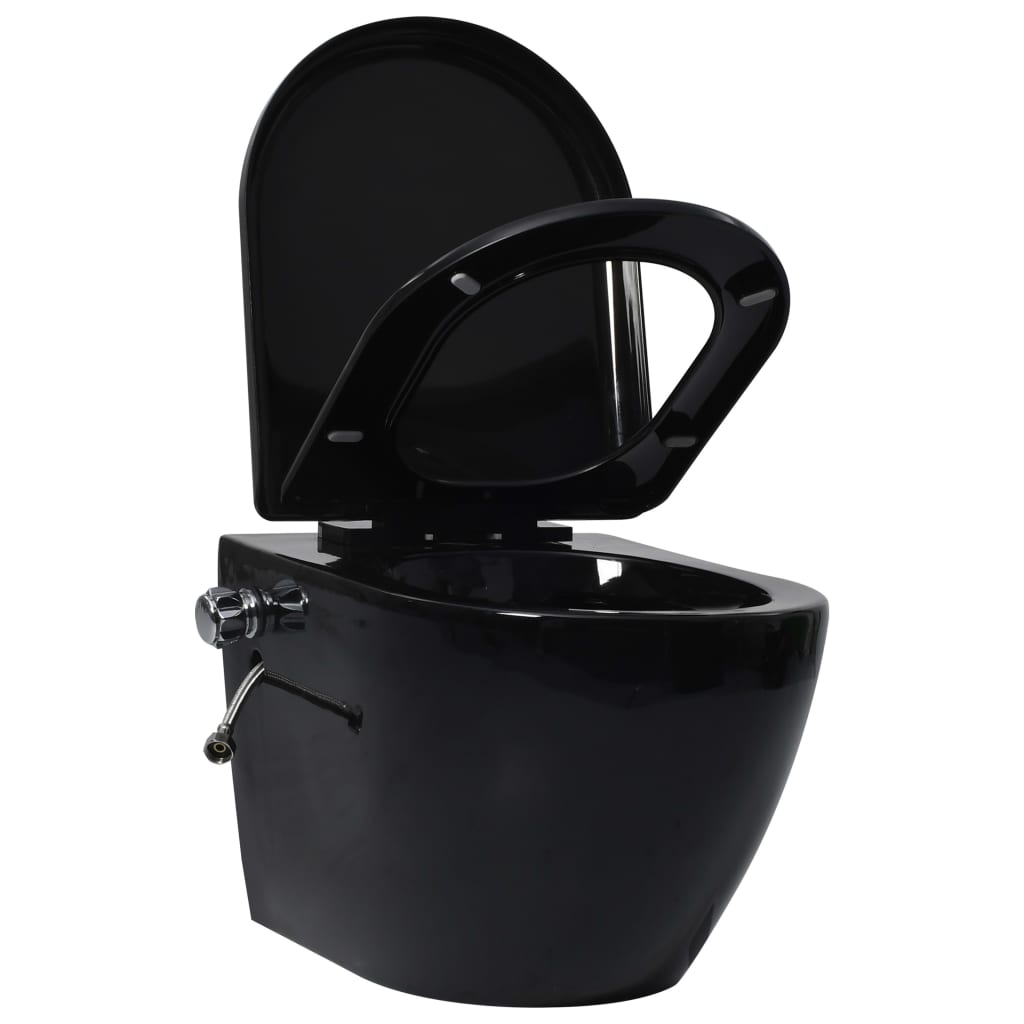 vidaXL Veggmontert toalett med skjult sisterne kantfri keramikk svart