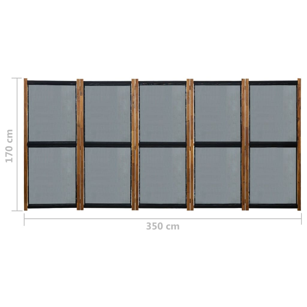 vidaXL Romdeler med 5 paneler svart 350x170 cm