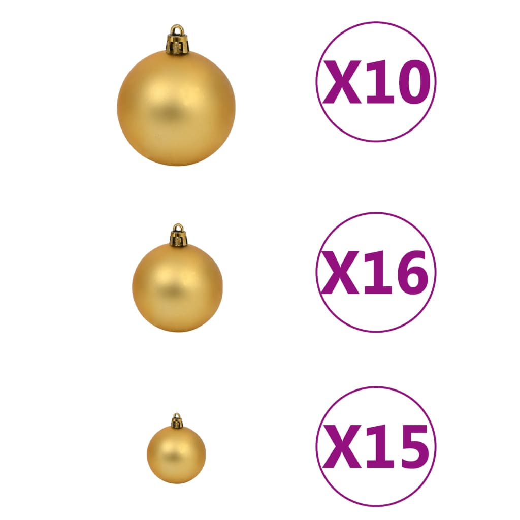 vidaXL Forhåndsbelyst kunstig juletre med kulesett gull 240 cm PVC