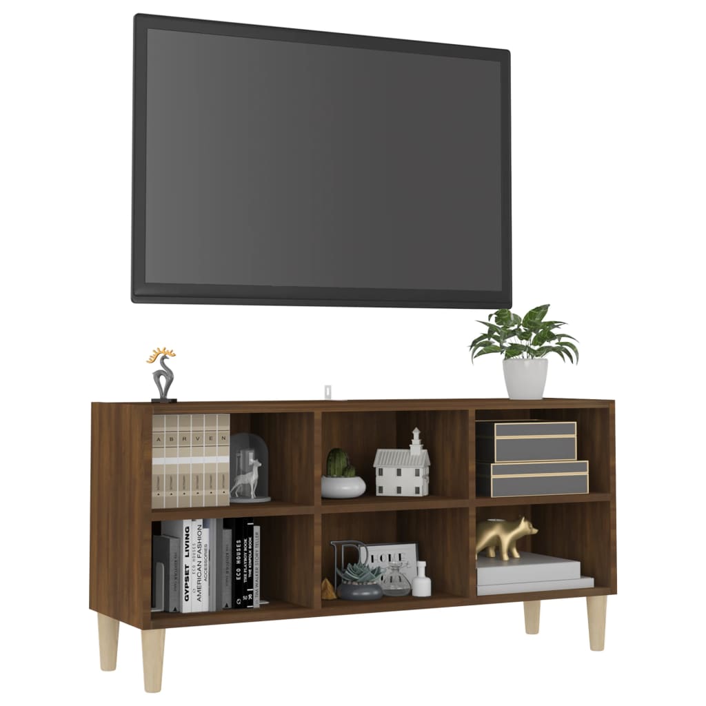 vidaXL TV-benk med ben i heltre brun eik 103,5x30x50 cm