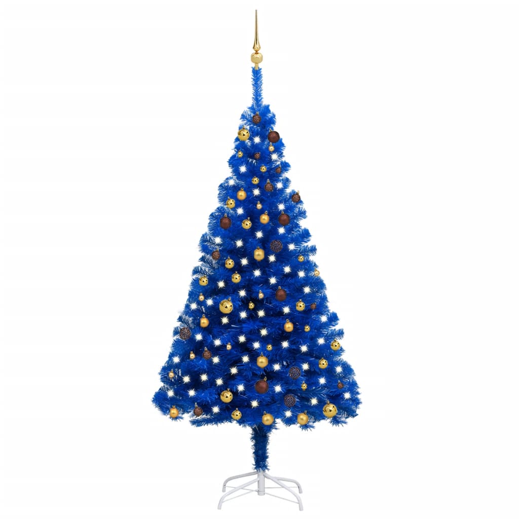 vidaXL Forhåndsbelyst kunstig juletre med kulesett blå 210 cm PVC