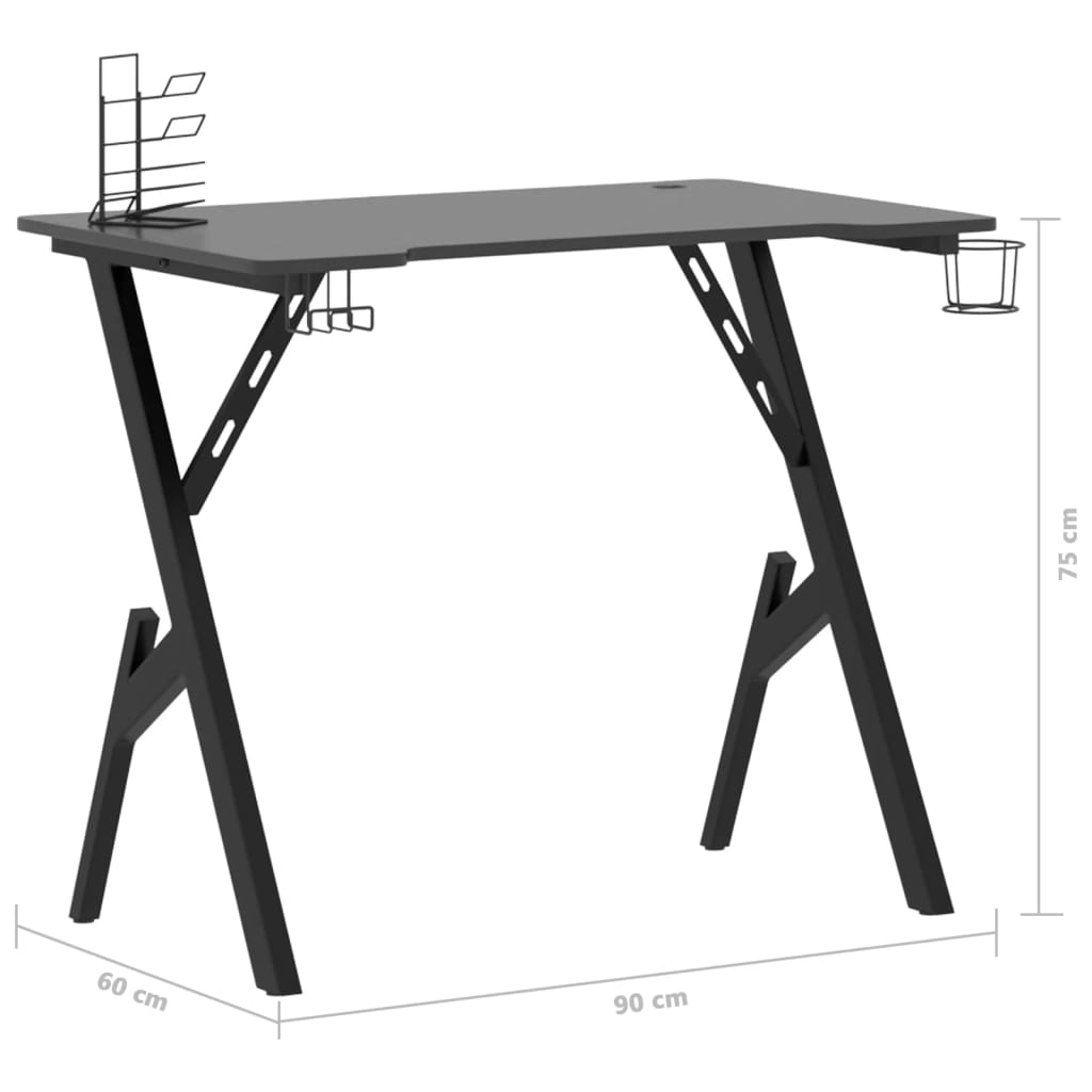 vidaXL Spillebord med Y-formede ben svart 90x60x75 cm