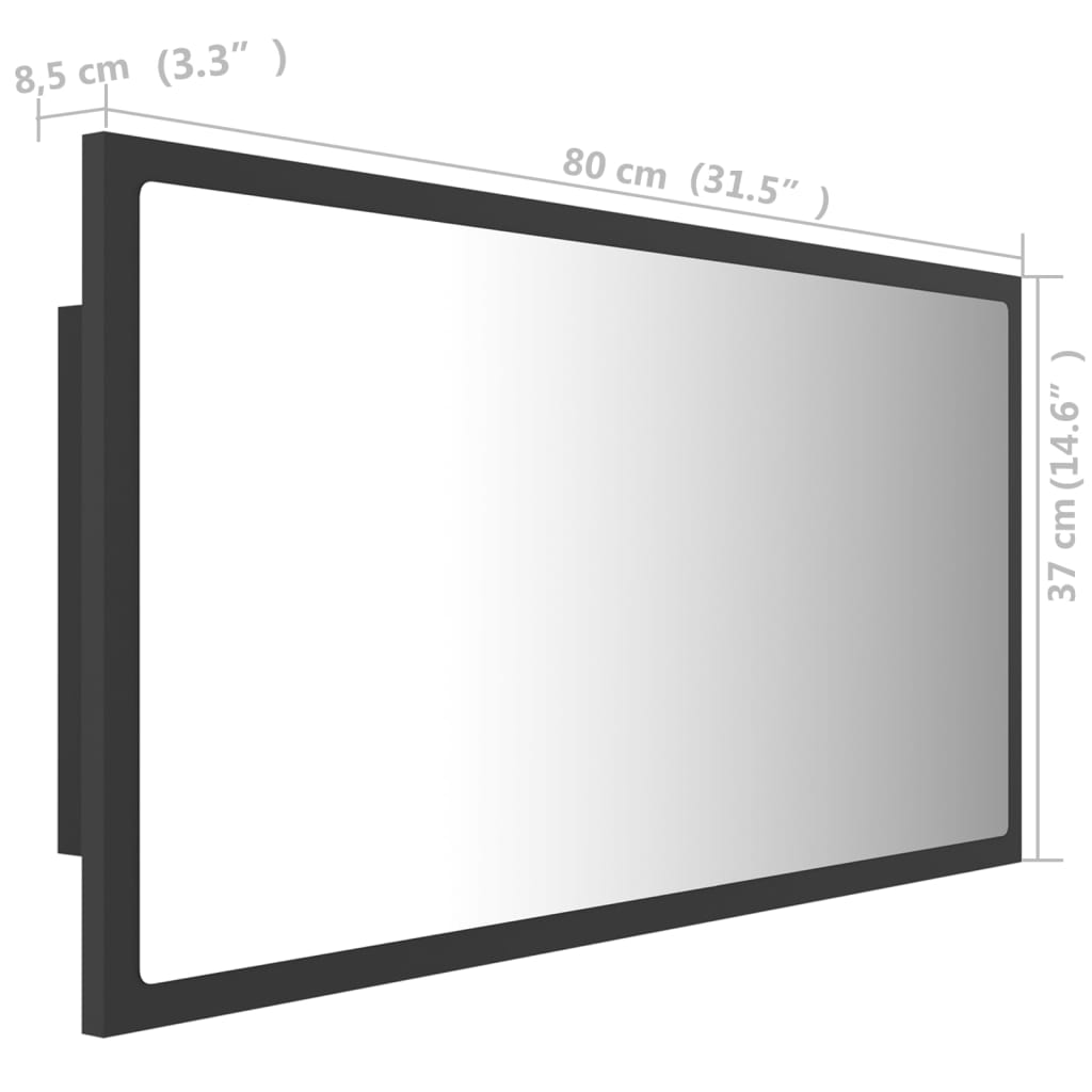 vidaXL LED-badespeil grå 80x8,5x37 cm akryl