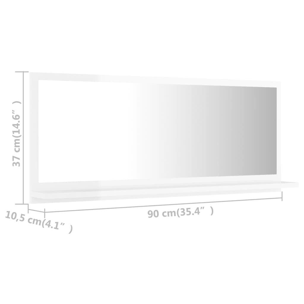 vidaXL Baderomsspeil høyglans hvit 90x10,5x37 cm sponplate