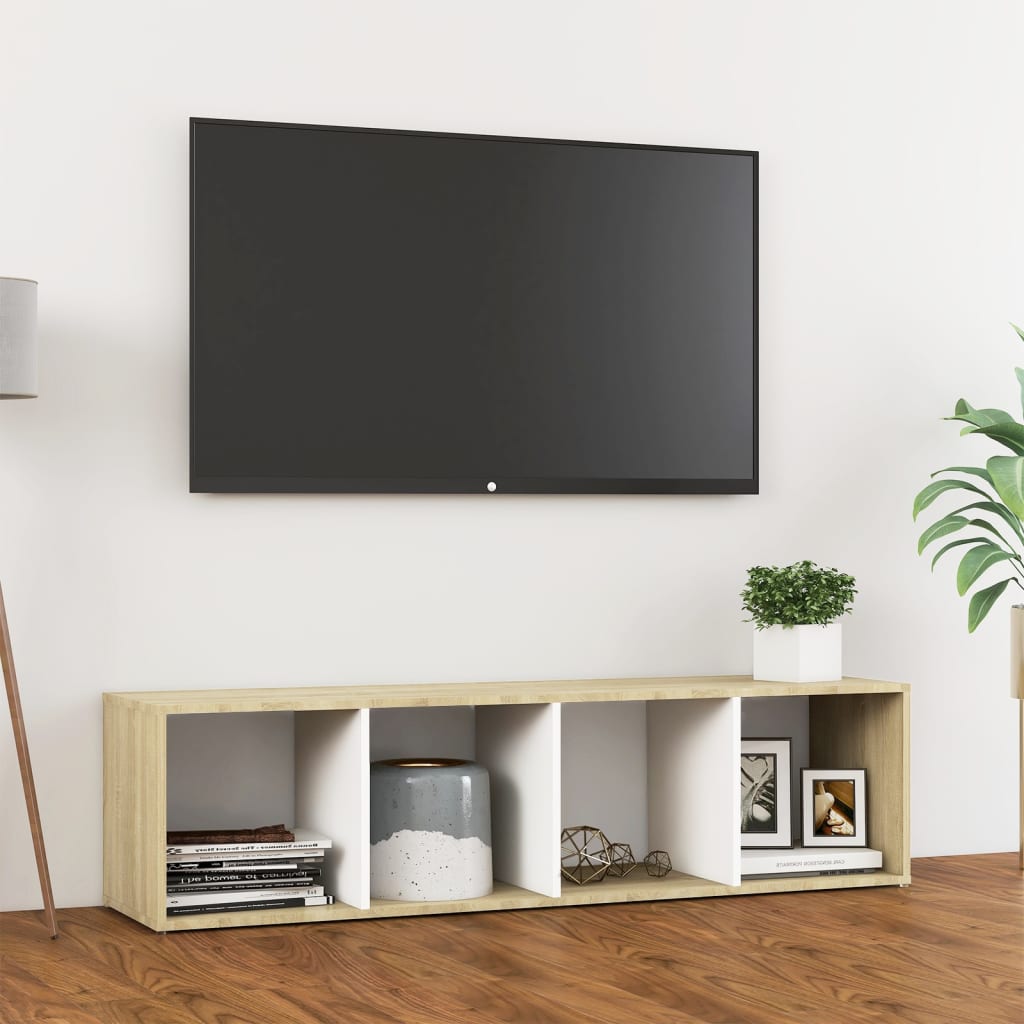 vidaXL TV-benk hvit og sonoma eik 142,5x35x36,5 cm sponplate