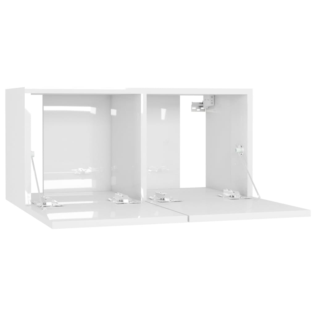 vidaXL Hengende TV-benker 3 stk høyglans hvit 60x30x30 cm