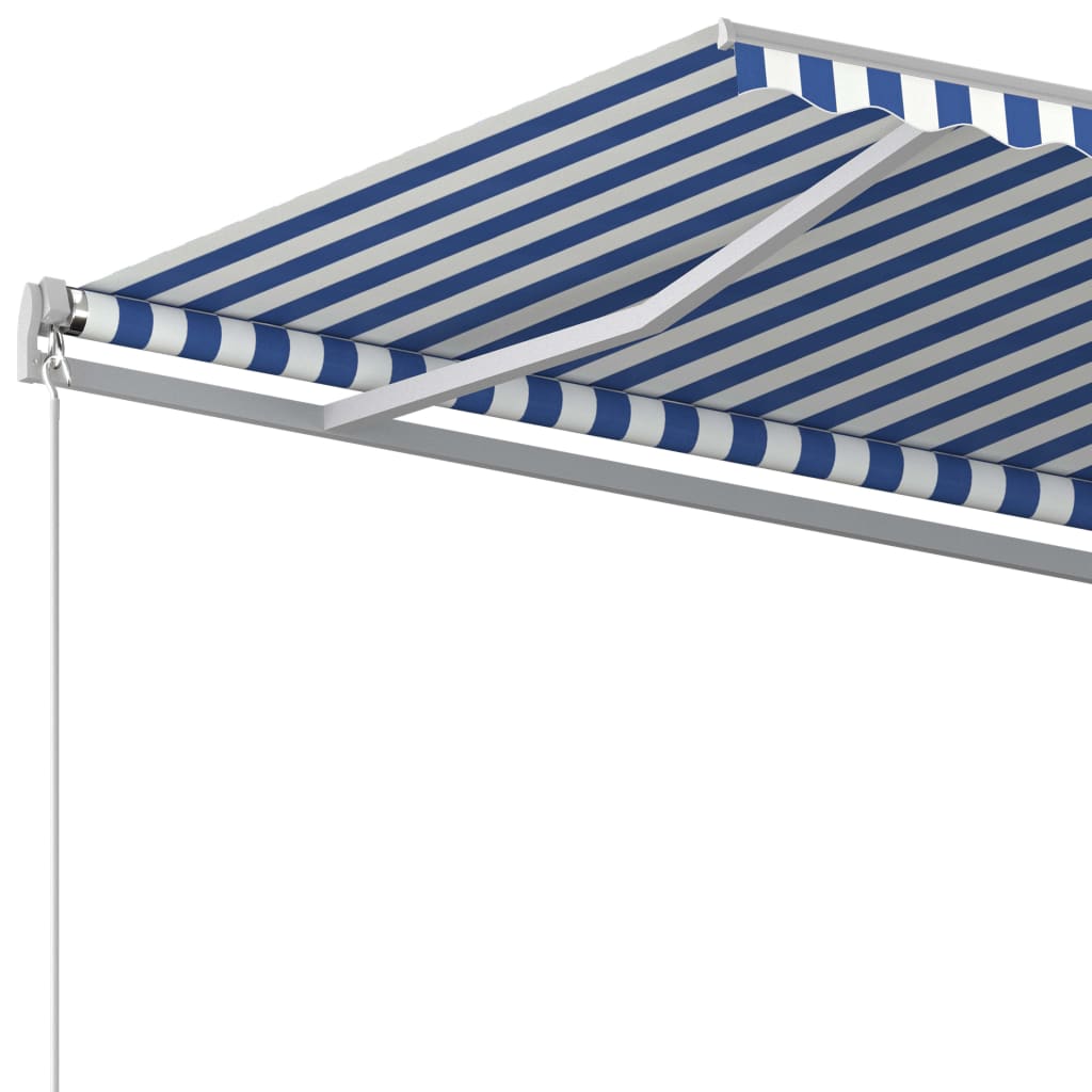 vidaXL Automatisk uttrekkbar markise med stolper 4,5x3 m blå og hvit