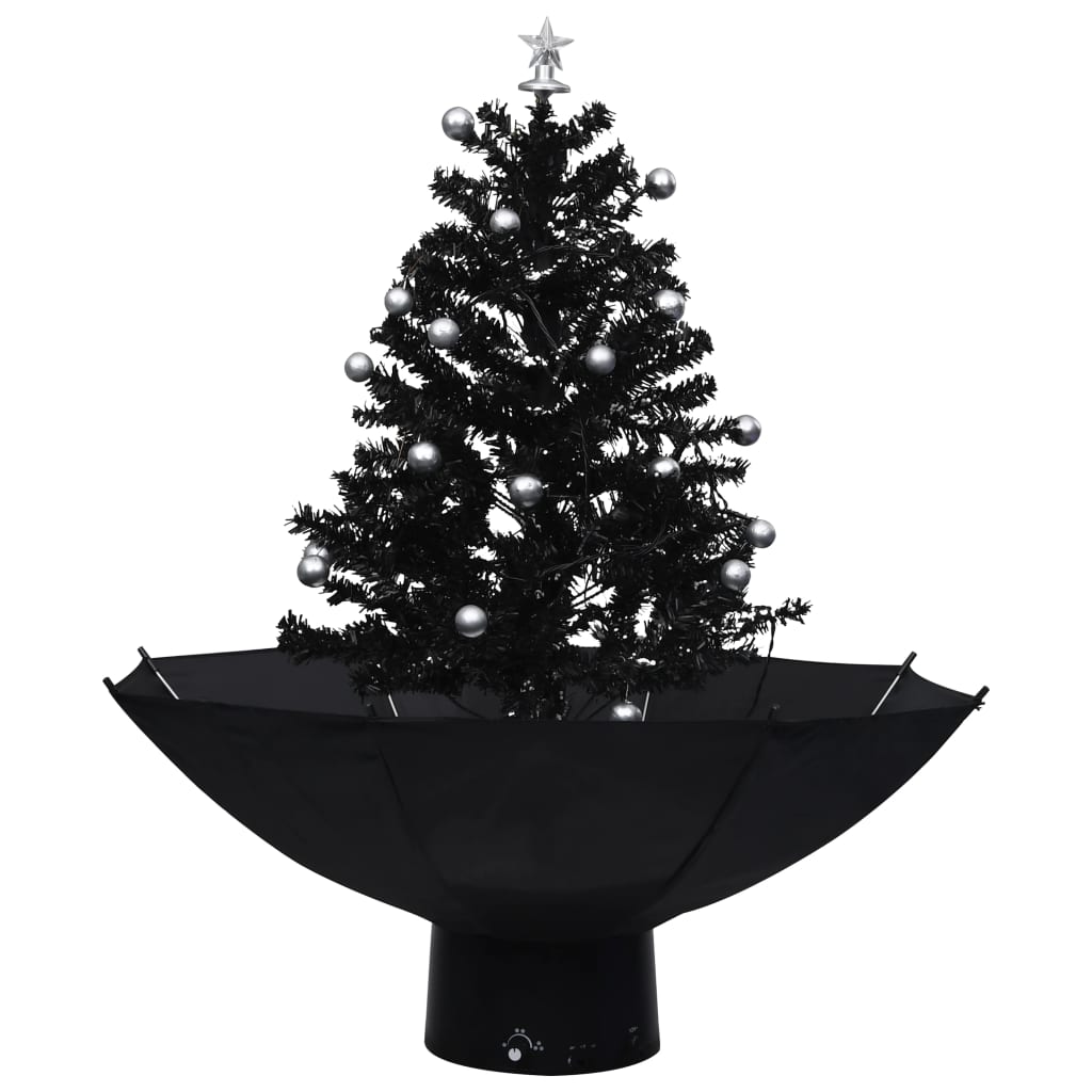 vidaXL Kunstig juletre med snø og paraplyfot svart 75 cm PVC