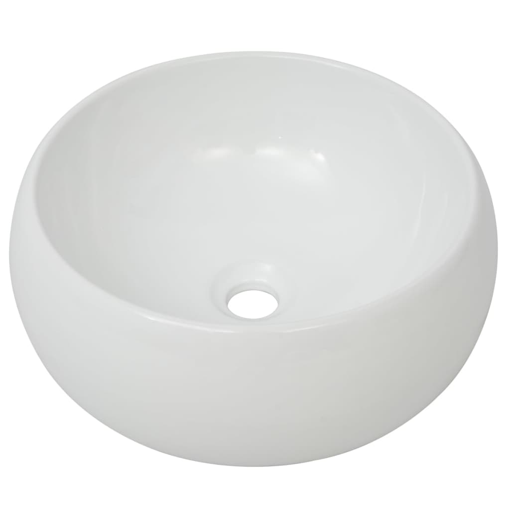 vidaXL Baderomsvask med kran keramisk rund hvit