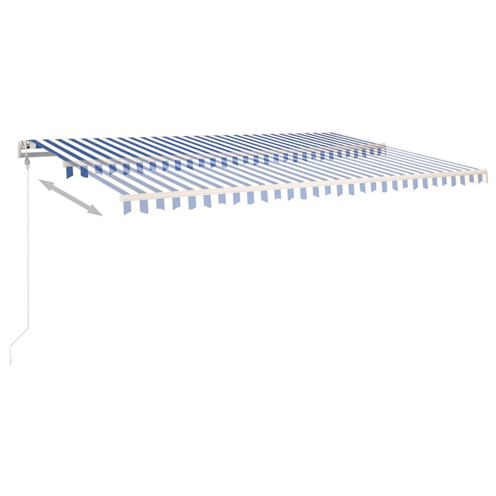 vidaXL Manuell uttrekkbar markise med LED 5x3,5 m blå og hvit