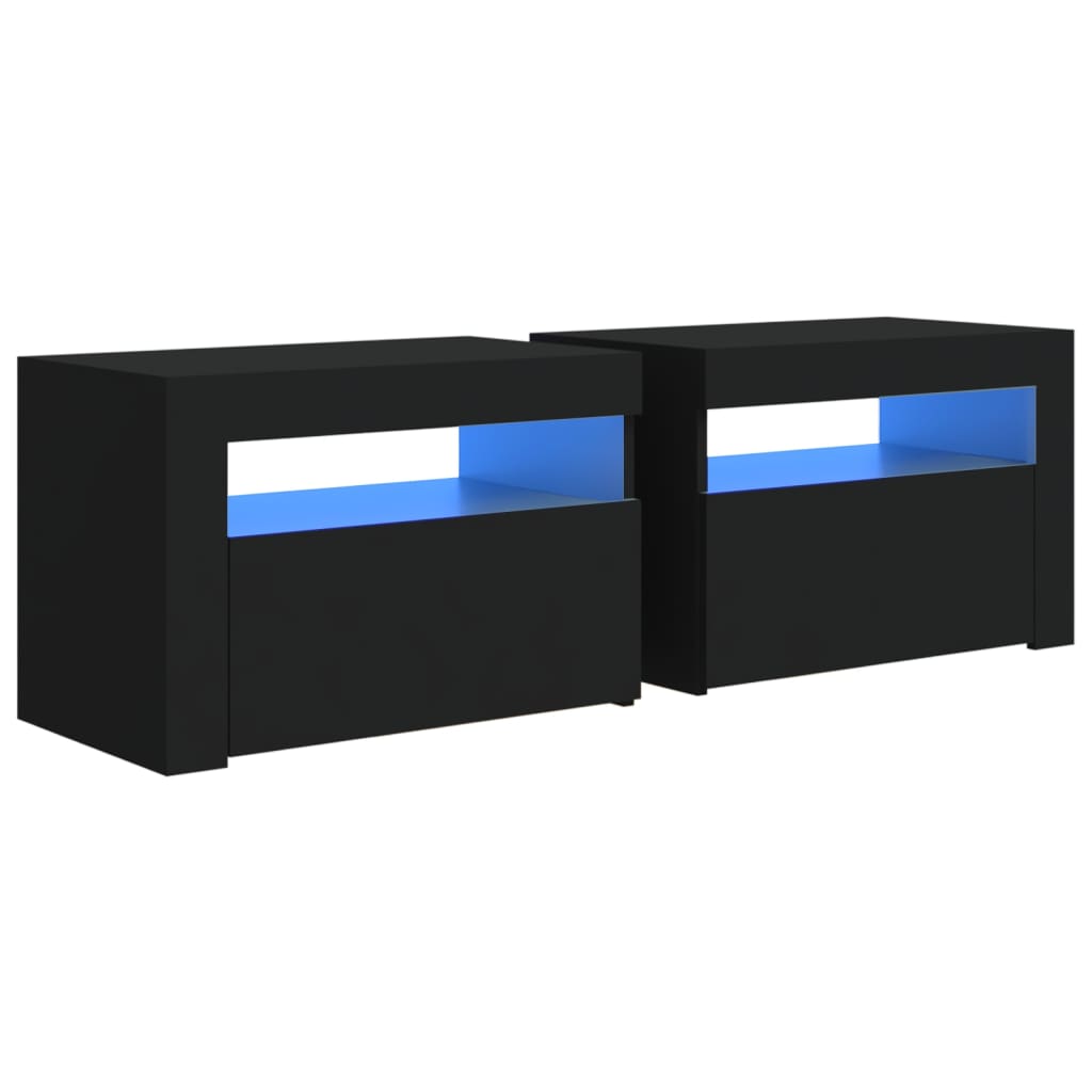 vidaXL Nattbord med LED 2 stk svart 60x35x40 cm